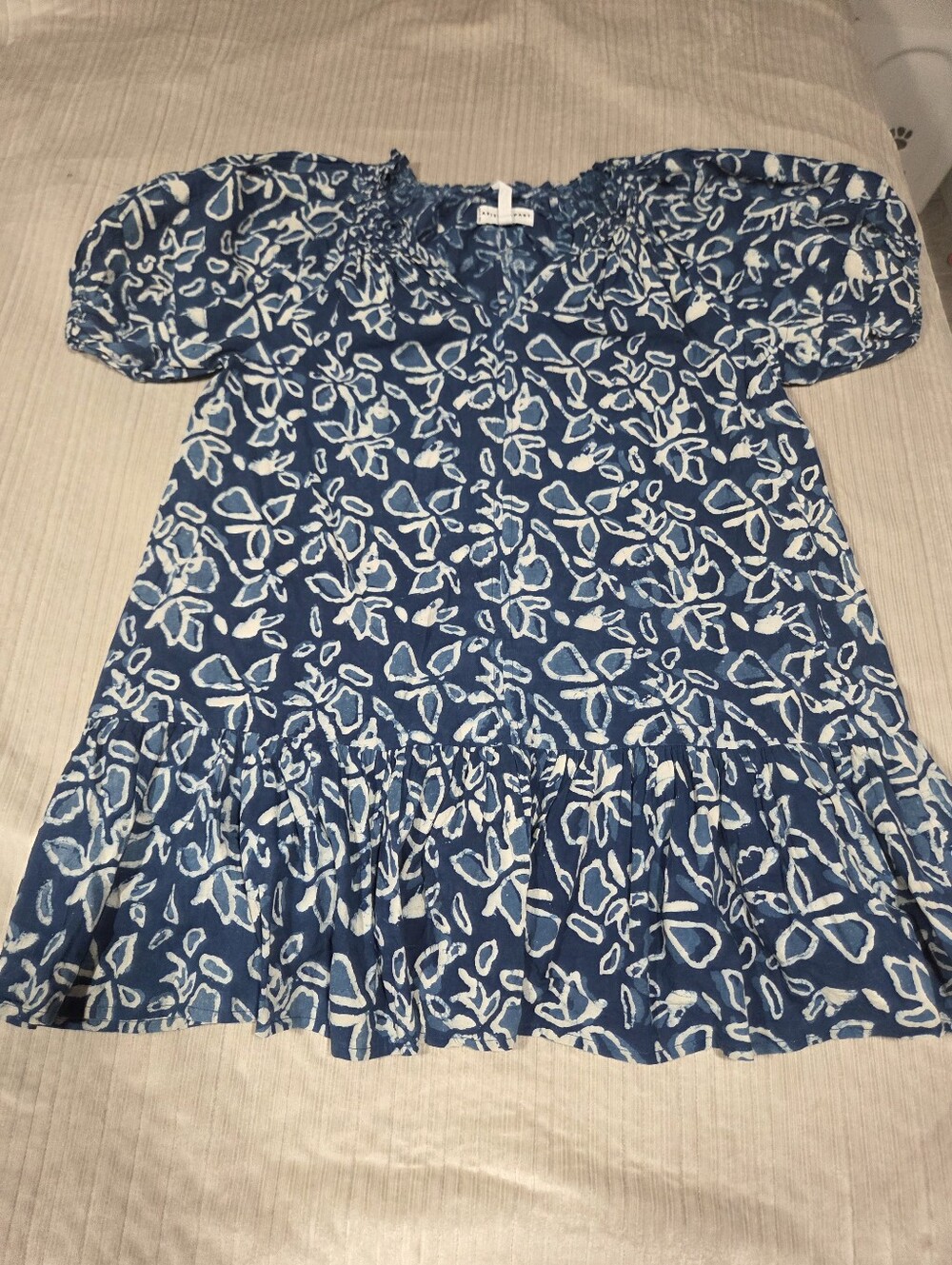 Apiece Apart Blue Floral Smocked Peasant Tunic